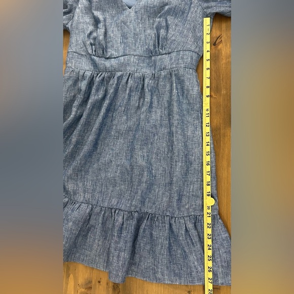 Boden Blue Anna Linen Tiered Dress Puff Ruffle Sleeves Size 10 Fit & Flare - Picture 9 of 15